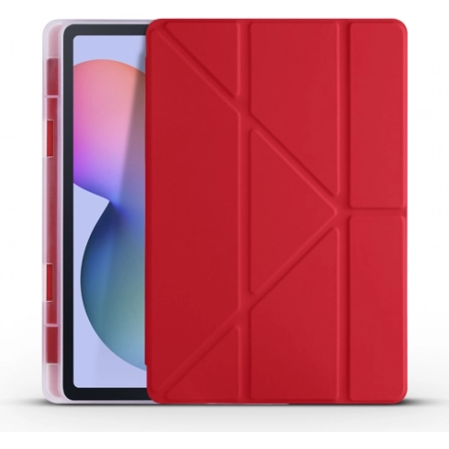 Samsung Galaxy Tab A7 T500 Tablet Kılıfı Standlı Tri Folding Kalemlikli Silikon Smart Cover - Kırmızı