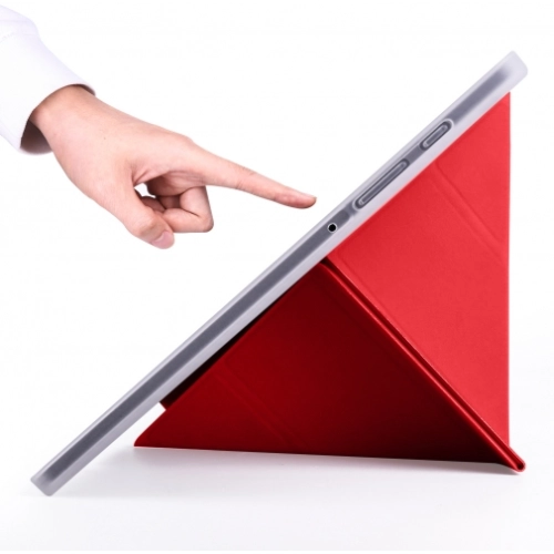 Samsung Galaxy Tab A7 T500 Tablet Kılıfı Standlı Tri Folding Kalemlikli Silikon Smart Cover - Kırmızı