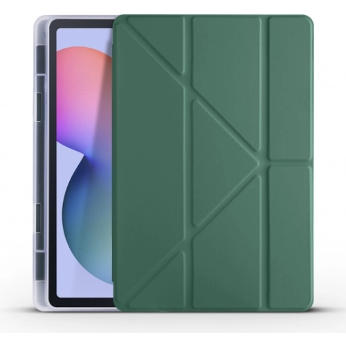 Samsung Galaxy Tab A7 T500 Tablet Kılıfı Standlı Tri Folding Kalemlikli Silikon Smart Cover - Koyu Yeşil
