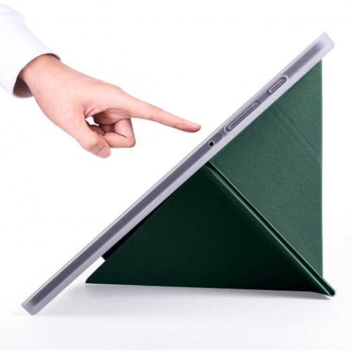 Samsung Galaxy Tab A7 T500 Tablet Kılıfı Standlı Tri Folding Kalemlikli Silikon Smart Cover - Koyu Yeşil