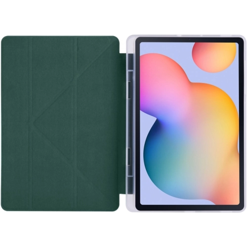 Samsung Galaxy Tab A7 T500 Tablet Kılıfı Standlı Tri Folding Kalemlikli Silikon Smart Cover - Koyu Yeşil