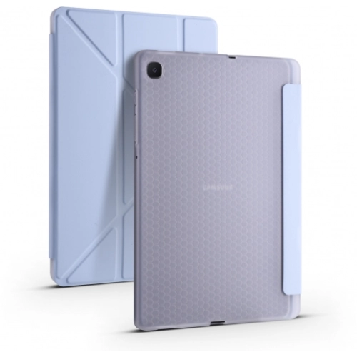 Samsung Galaxy Tab A7 T500 Tablet Kılıfı Standlı Tri Folding Kalemlikli Silikon Smart Cover - Mavi