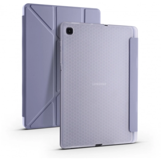 Samsung Galaxy Tab A7 T500 Tablet Kılıfı Standlı Tri Folding Kalemlikli Silikon Smart Cover - Mor