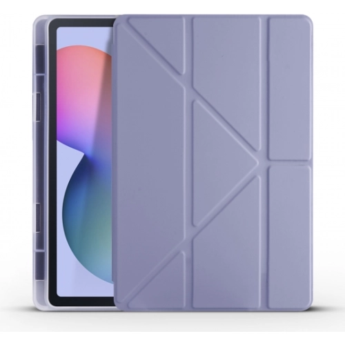 Samsung Galaxy Tab A7 T500 Tablet Kılıfı Standlı Tri Folding Kalemlikli Silikon Smart Cover - Mor