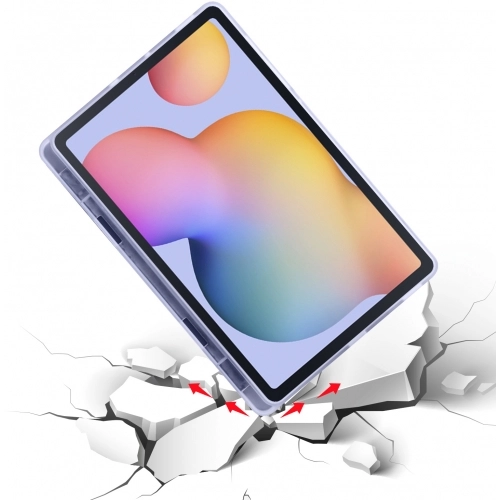 Samsung Galaxy Tab A7 T500 Tablet Kılıfı Standlı Tri Folding Kalemlikli Silikon Smart Cover - Mor