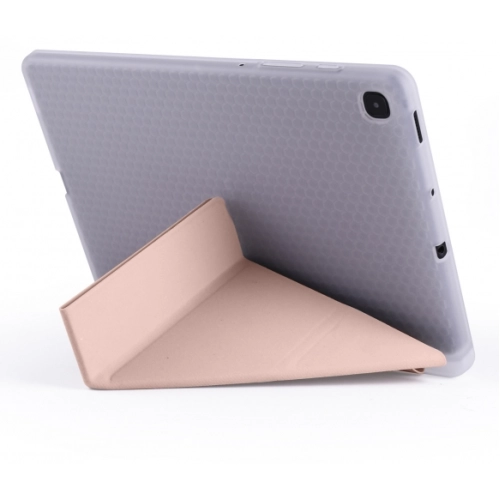 Samsung Galaxy Tab A7 T500 Tablet Kılıfı Standlı Tri Folding Kalemlikli Silikon Smart Cover - Pembe