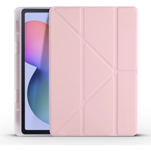 Samsung Galaxy Tab A7 T500 Tablet Kılıfı Standlı Tri Folding Kalemlikli Silikon Smart Cover - Pembe