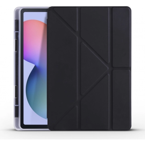 Samsung Galaxy Tab A7 T500 Tablet Kılıfı Standlı Tri Folding Kalemlikli Silikon Smart Cover - Siyah