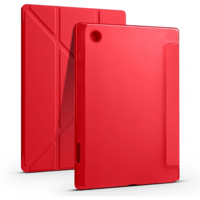 Samsung Galaxy Tab A8 10.5 SM-X200 Tablet Kılıfı Standlı Tri Folding Kalemlikli Silikon Smart Cover - Kırmızı