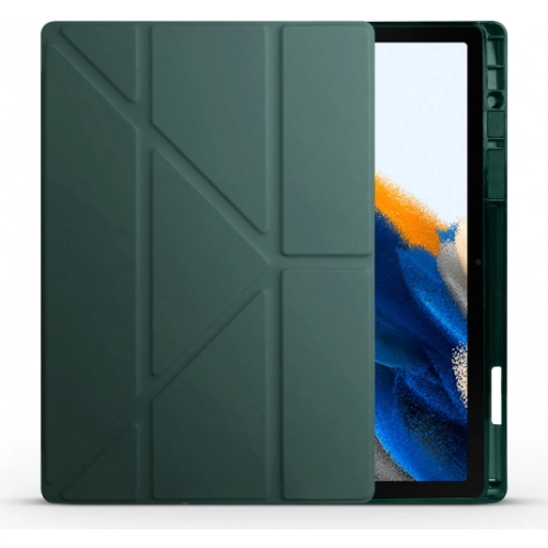 Samsung Galaxy Tab A8 10.5 SM-X200 Tablet Kılıfı Standlı Tri Folding Kalemlikli Silikon Smart Cover - Koyu Yeşil