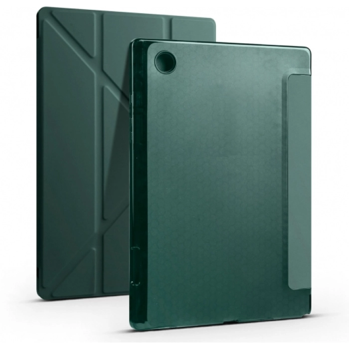 Samsung Galaxy Tab A8 10.5 SM-X200 Tablet Kılıfı Standlı Tri Folding Kalemlikli Silikon Smart Cover - Koyu Yeşil