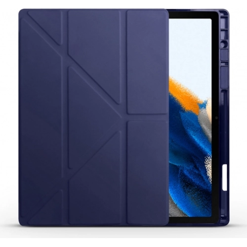 Samsung Galaxy Tab A8 10.5 SM-X200 Tablet Kılıfı Standlı Tri Folding Kalemlikli Silikon Smart Cover - Lacivert