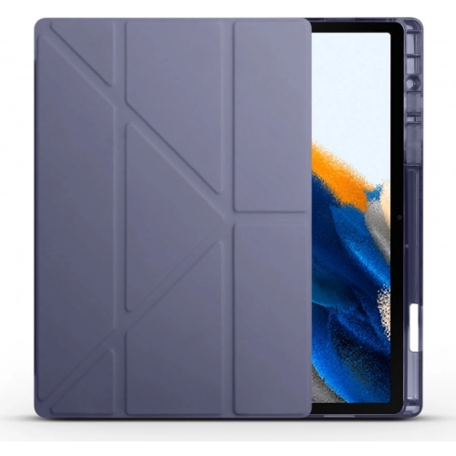 Samsung Galaxy Tab A8 10.5 SM-X200 Tablet Kılıfı Standlı Tri Folding Kalemlikli Silikon Smart Cover - Mor