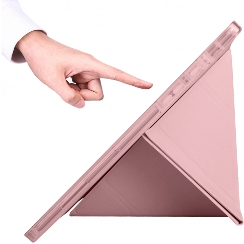 Samsung Galaxy Tab A8 10.5 SM-X200 Tablet Kılıfı Standlı Tri Folding Kalemlikli Silikon Smart Cover - Pembe