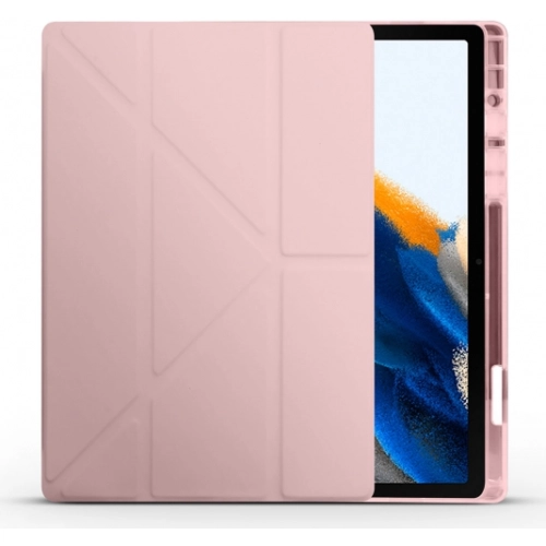 Samsung Galaxy Tab A8 10.5 SM-X200 Tablet Kılıfı Standlı Tri Folding Kalemlikli Silikon Smart Cover - Pembe