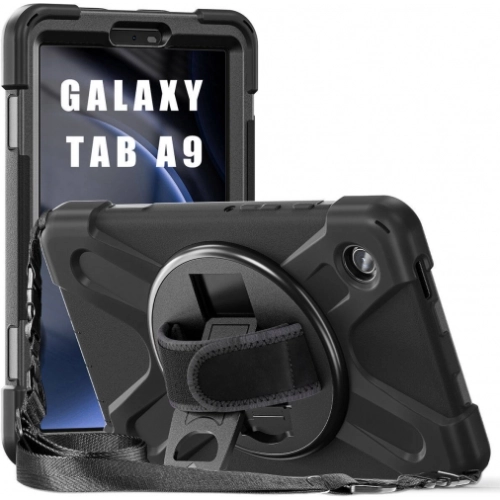 Samsung Galaxy Tab A9 Kılıf Zore Defender Boyun Askılı Tablet Silikon - Siyah