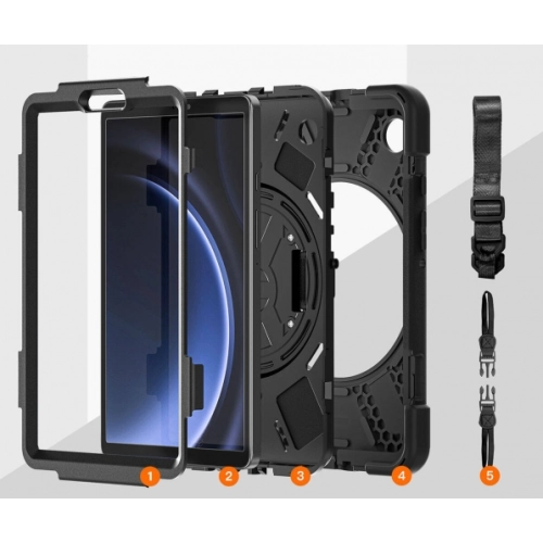 Samsung Galaxy Tab A9 Kılıf Zore Defender Boyun Askılı Tablet Silikon - Siyah