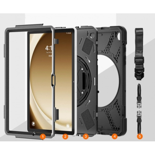 Samsung Galaxy Tab A9 Plus Kılıf Zore Defender Boyun Askılı Tablet Silikon - Siyah