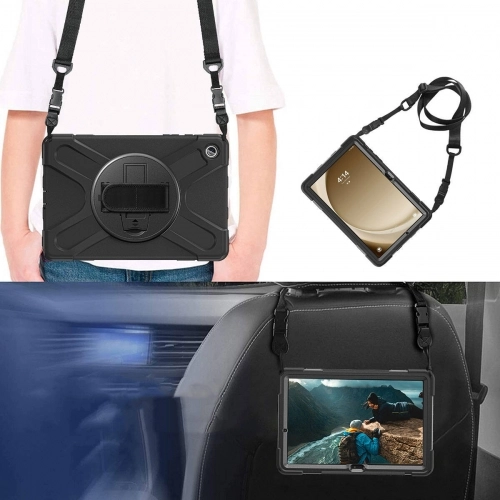 Samsung Galaxy Tab A9 Plus Kılıf Zore Defender Boyun Askılı Tablet Silikon - Siyah