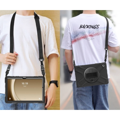 Samsung Galaxy Tab A9 Plus Kılıf Zore Defender Boyun Askılı Tablet Silikon - Siyah