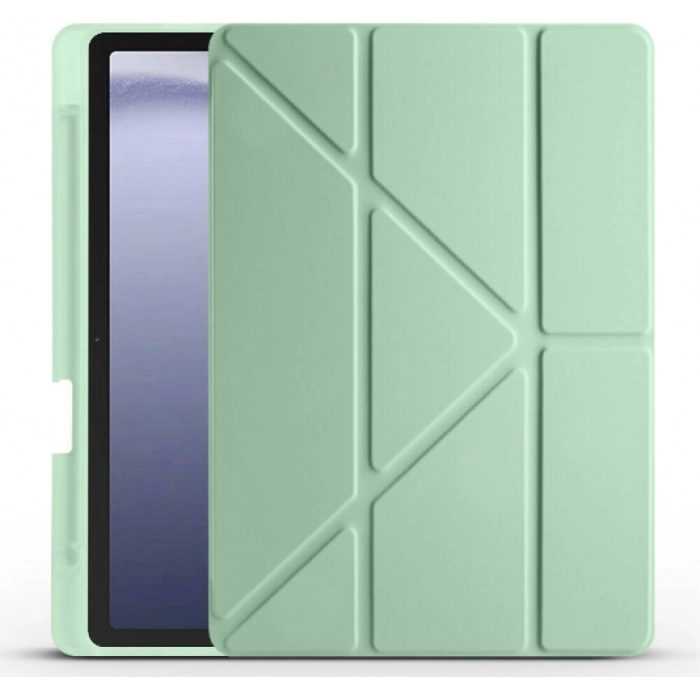 Samsung Galaxy Tab A9 Plus Tablet Kılıfı Standlı Tri Folding Kalemlikli Silikon Smart Cover - Açık Yeşil