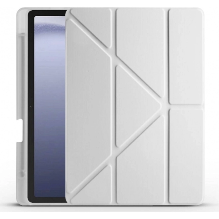 Samsung Galaxy Tab A9 Plus Tablet Kılıfı Standlı Tri Folding Kalemlikli Silikon Smart Cover - Gri