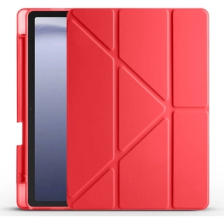 Samsung Galaxy Tab A9 Plus Tablet Kılıfı Standlı Tri Folding Kalemlikli Silikon Smart Cover - Kırmızı