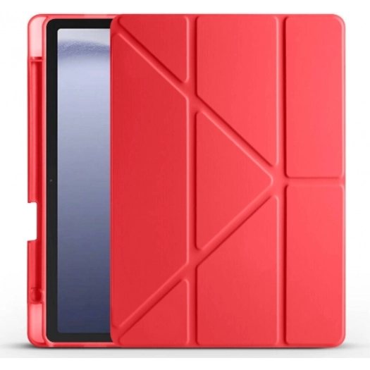 Samsung Galaxy Tab A9 Plus Tablet Kılıfı Standlı Tri Folding Kalemlikli Silikon Smart Cover - Kırmızı