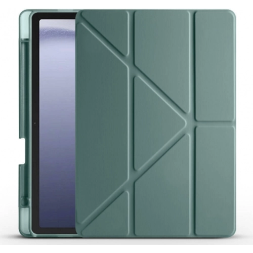 Samsung Galaxy Tab A9 Plus Tablet Kılıfı Standlı Tri Folding Kalemlikli Silikon Smart Cover - Koyu Yeşil