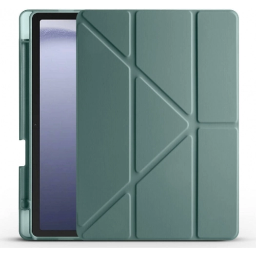 Samsung Galaxy Tab A9 Plus Tablet Kılıfı Standlı Tri Folding Kalemlikli Silikon Smart Cover - Koyu Yeşil