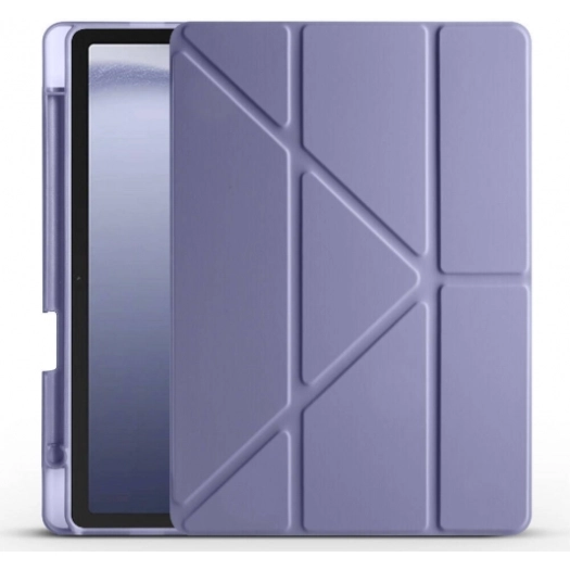 Samsung Galaxy Tab A9 Plus Tablet Kılıfı Standlı Tri Folding Kalemlikli Silikon Smart Cover - Mor