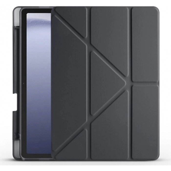 Samsung Galaxy Tab A9 Plus Tablet Kılıfı Standlı Tri Folding Kalemlikli Silikon Smart Cover - Siyah