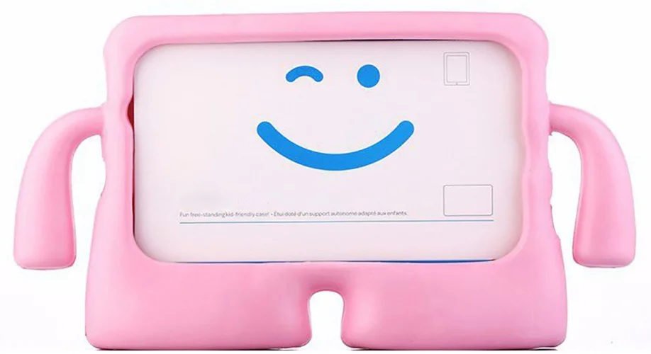 Samsung Galaxy Tab E SM-T560 Kılıf Çocuklar İçin Standlı Eğlenceli Korumalı Silikon Tablet Kılıfı - Açık Pembe