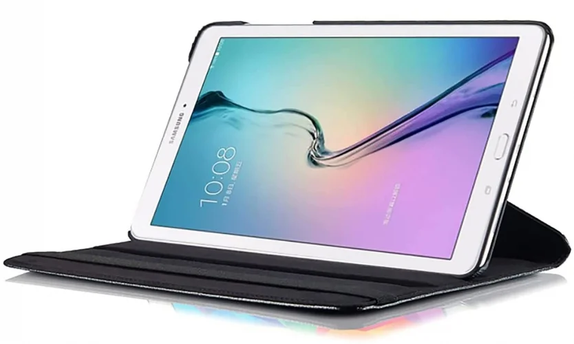 Samsung Galaxy Tab E T560 Tablet Kılıfı 360 Derece Dönebilen Standlı Kapak - Siyah
