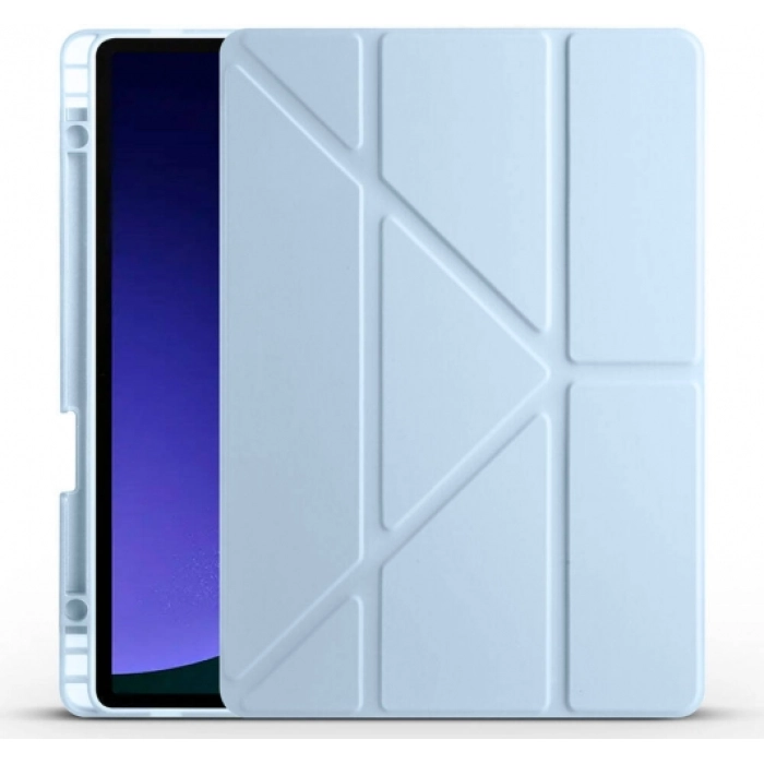 Samsung Galaxy Tab S10 FE Kılıf Standlı Tri Folding Kalemlikli Silikon Smart Cover - Mavi