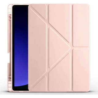 Samsung Galaxy Tab S10 FE Kılıf Standlı Tri Folding Kalemlikli Silikon Smart Cover - Rose Gold
