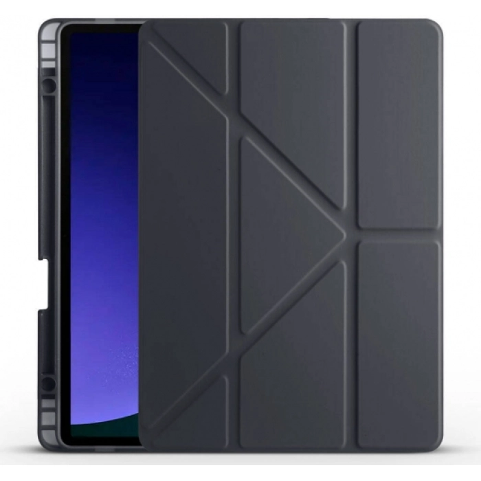 Samsung Galaxy Tab S10 FE Kılıf Standlı Tri Folding Kalemlikli Silikon Smart Cover - Siyah
