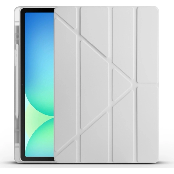 Samsung Galaxy Tab S10 FE Plus Tablet Kılıfı Standlı Tri Folding Kalemlikli Silikon Smart Cover - Gri