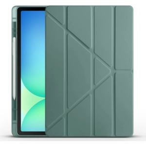 Samsung Galaxy Tab S10 FE Plus Tablet Kılıfı Standlı Tri Folding Kalemlikli Silikon Smart Cover - Koyu Yeşil