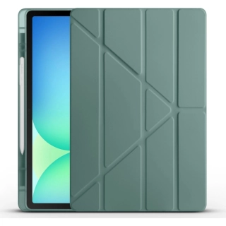 Samsung Galaxy Tab S10 FE Plus Tablet Kılıfı Standlı Tri Folding Kalemlikli Silikon Smart Cover - Koyu Yeşil
