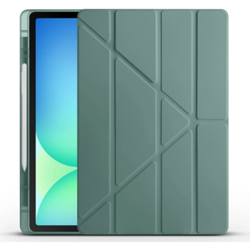 Samsung Galaxy Tab S10 FE Plus Tablet Kılıfı Standlı Tri Folding Kalemlikli Silikon Smart Cover - Koyu Yeşil