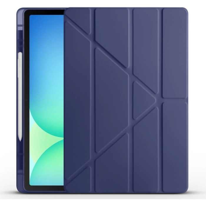 Samsung Galaxy Tab S10 FE Plus Tablet Kılıfı Standlı Tri Folding Kalemlikli Silikon Smart Cover - Lacivert