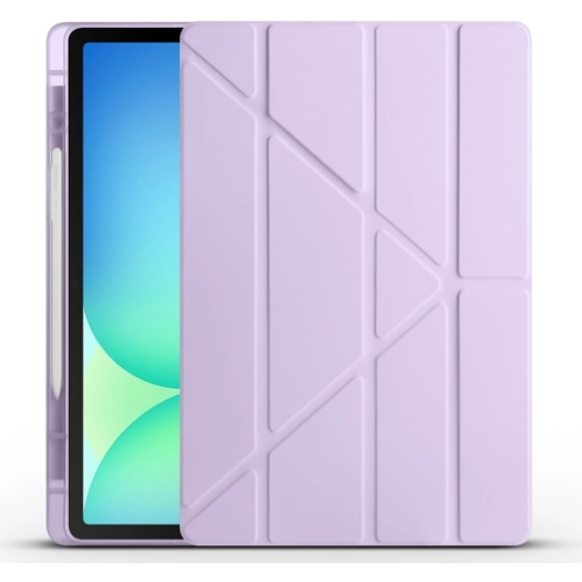 Samsung Galaxy Tab S10 FE Plus Tablet Kılıfı Standlı Tri Folding Kalemlikli Silikon Smart Cover - Lila