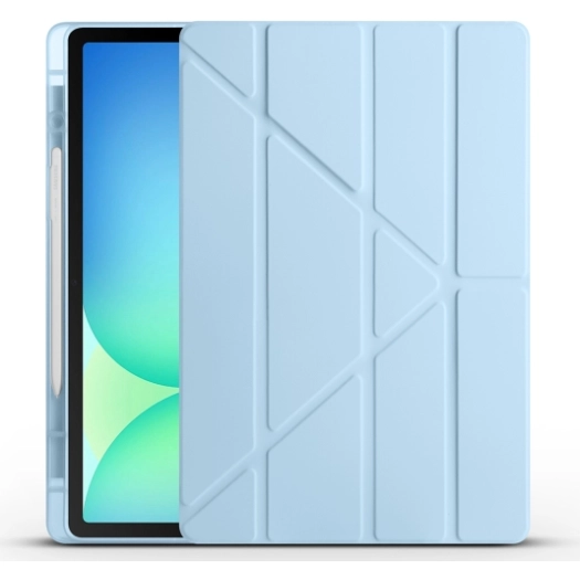 Samsung Galaxy Tab S10 FE Plus Tablet Kılıfı Standlı Tri Folding Kalemlikli Silikon Smart Cover - Mavi