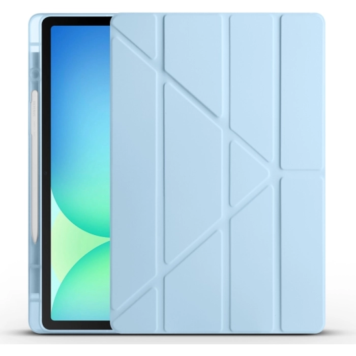 Samsung Galaxy Tab S10 FE Plus Tablet Kılıfı Standlı Tri Folding Kalemlikli Silikon Smart Cover - Mavi