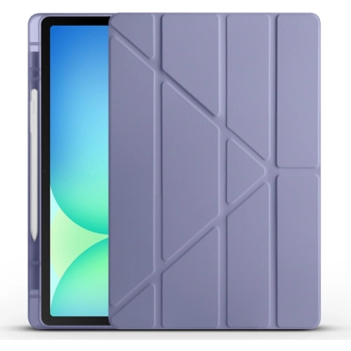 Samsung Galaxy Tab S10 FE Plus Tablet Kılıfı Standlı Tri Folding Kalemlikli Silikon Smart Cover - Mor