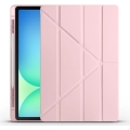 Samsung Galaxy Tab S10 FE Plus Tablet Kılıfı Standlı Tri Folding Kalemlikli Silikon Smart Cover - Rose Gold