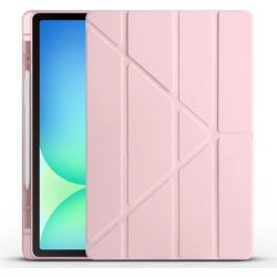 Samsung Galaxy Tab S10 FE Plus Tablet Kılıfı Standlı Tri Folding Kalemlikli Silikon Smart Cover - Rose Gold