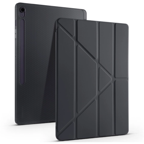 Samsung Galaxy Tab S10 FE Plus Tablet Kılıfı Standlı Tri Folding Kalemlikli Silikon Smart Cover - Rose Gold