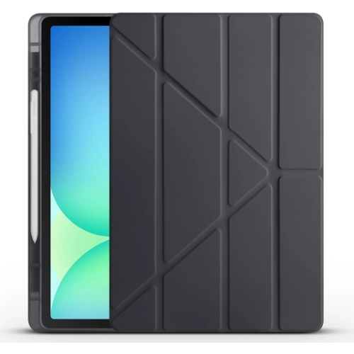 Samsung Galaxy Tab S10 FE Plus Tablet Kılıfı Standlı Tri Folding Kalemlikli Silikon Smart Cover - Siyah